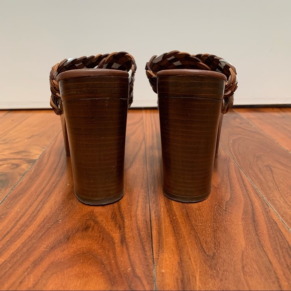 Michael Kors Woven Leather Citrine Platform Slides Chunky Heels 70s Retro 8 - Picture 7 of 12